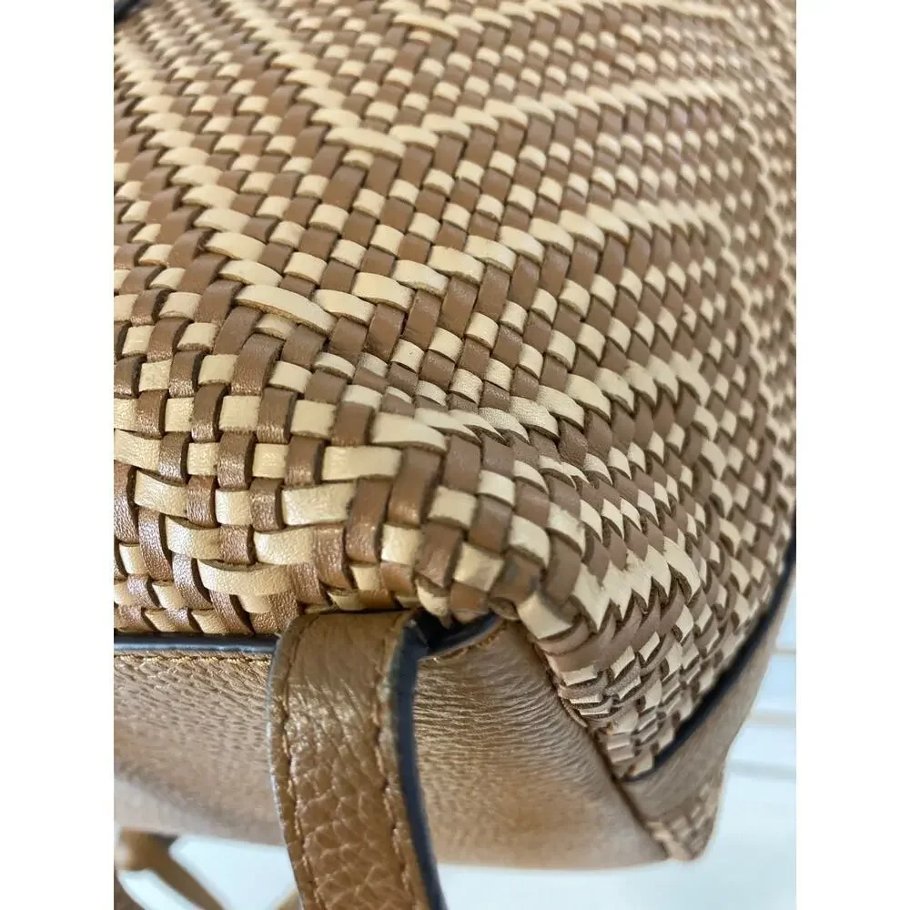 MICHAEL KORS WOVEN LEATHER BASKET WEAVE BROWN, TAN BACKPACK